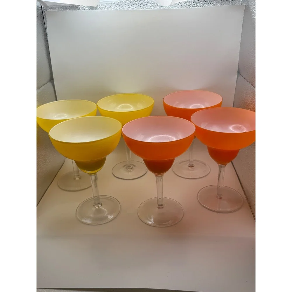 Vtg Crate & Barrel Margarita Glasses Yellow and‎ Orange Cased Glass Set of